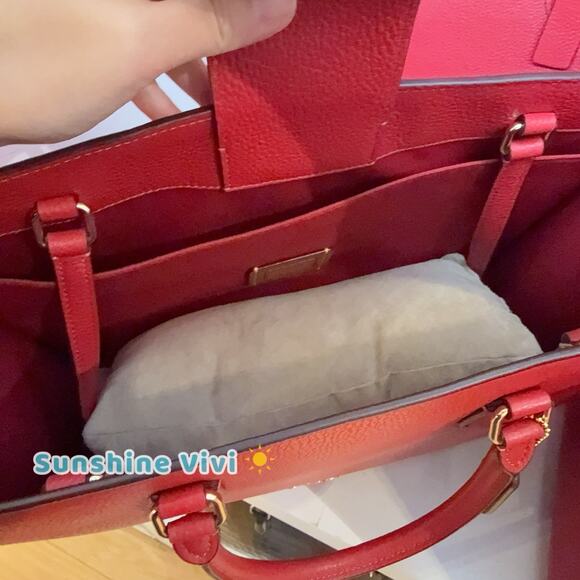 NWT Bundle Coach Maggie Tote Bag Leather CY666 Gold/True Red & Long Charm Chain - Picture 10 of 16